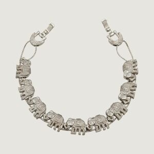Vintage Elephant Slide Bracelet Silver Tone Animal Link 6.5 Inch Lucky Elephant
